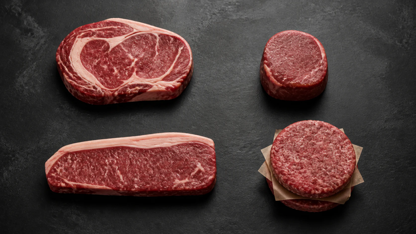 Ausgewählte rohe Premium Beef Cuts vor der Portionierung